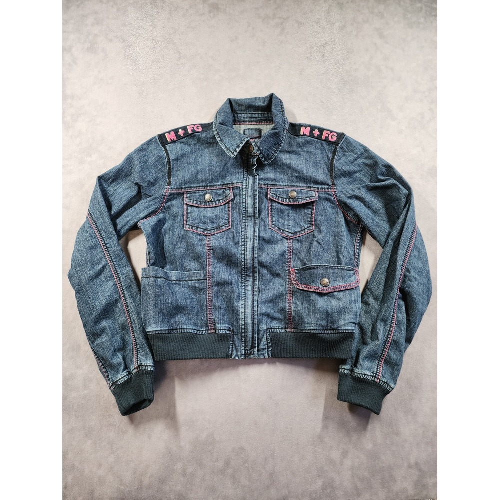 Marithé François Girbaud Jean Jacket Women's XL Blue Y2K Vintage Patches Pocket